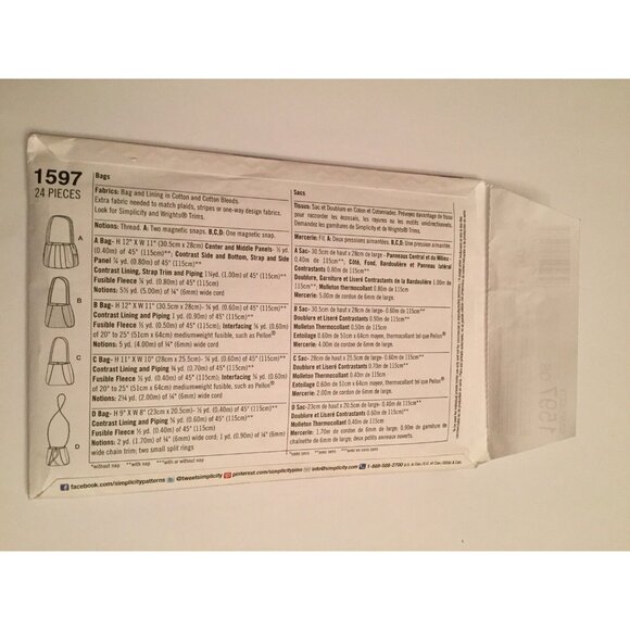 Simplicity Sewing Pattern Ghee's Bags Purses 1597 4 Styles One Size 2013 New FF - Picture 4 of 5